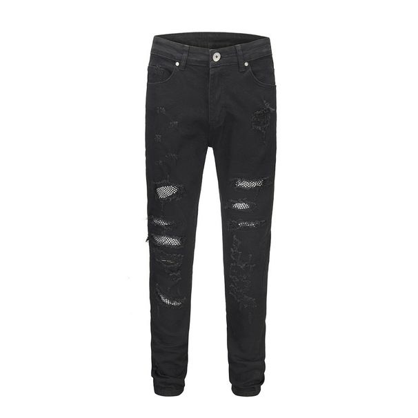Men's Clothing High Street Diamond Splash Ink Wash Hole Patch Patchwork Hot Diamond Jeans Beggar Pants_viptrois.com