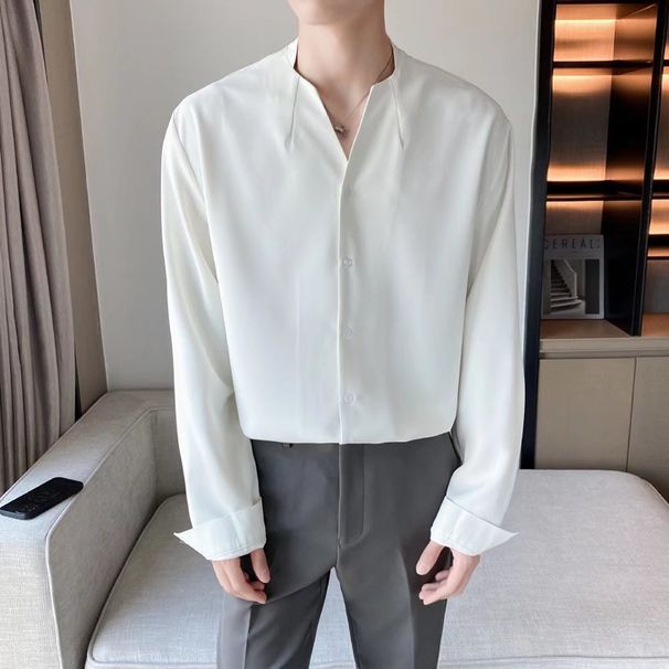 Men's Clothing Ins Fashion Solid Color Thin Cardigan Shirt Standard Lazy Harajuku New Long Sleeve Youth Popular Men's Trend_viptrois.com