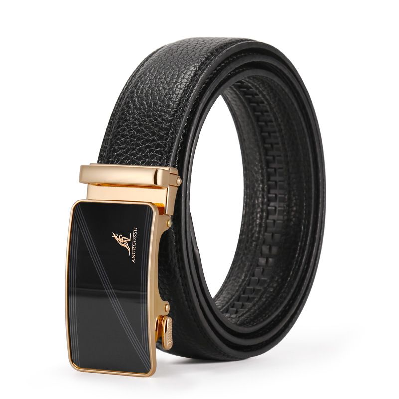Men's Belts Men's Leather Belt Business Casual Middle Aged And Young Pants Belt Film Sequin Mirror Automatic Buckle Belt Two Layer Cowhide_viptrois.com