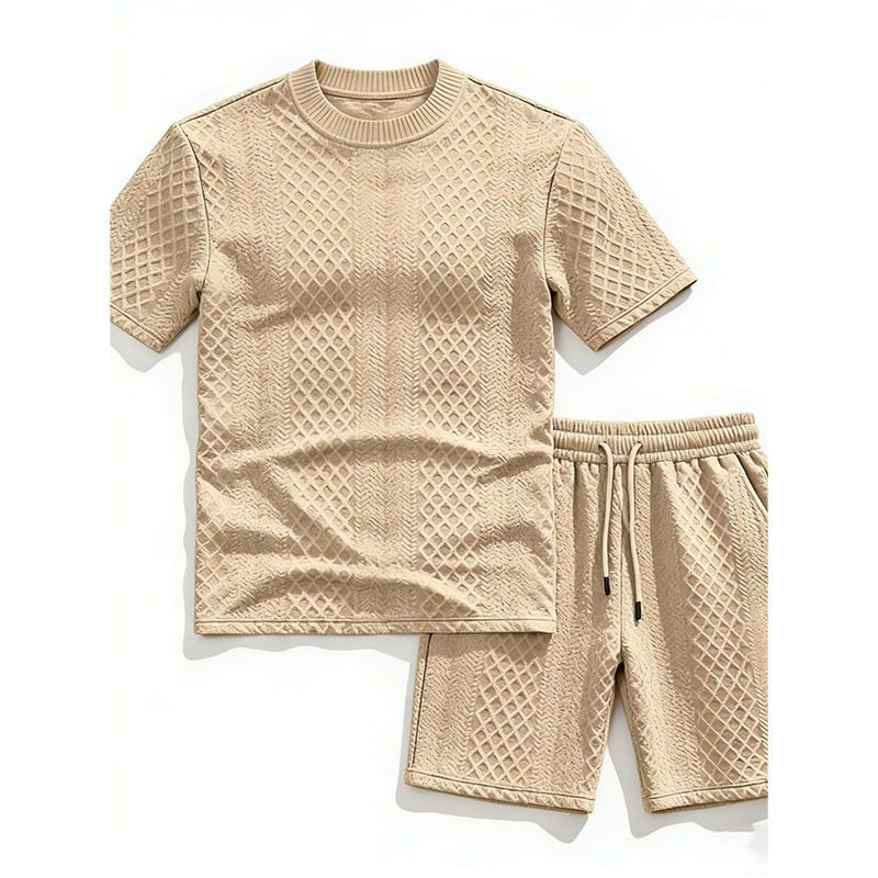 Men's Jacquard Print Short Sleeve Polo & Shorts Set, Breathable Quick-Dry Summer Sportswear For Casual & Active Lifestyle_viptrois.com