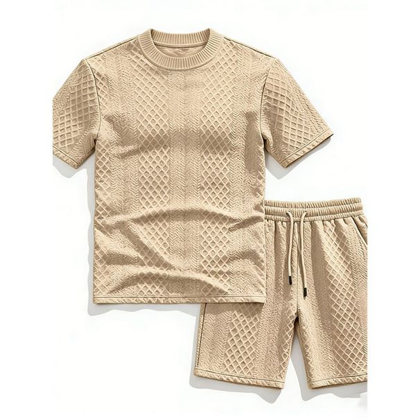 Men's Jacquard Print Short Sleeve Polo & Shorts Set, Breathable Quick-Dry Summer Sportswear For Casual & Active Lifestyle_viptrois.com