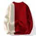 Men's Oversized Crewneck Sweater – Thickened Modal Blend Knit (Color-Blocked Design, Winter Casual Wear, Youth Street Style)_viptrois.com
