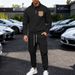Men's Heavyweight Fleece Lined Stand Collar Sweatshirt & Work Pants Set - American Style Two Piece Casual Basic Autumn Winter Outfit Black Gray Khaki_viptrois.com