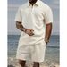 Men's 3D Casual Sports Suit Versatile Polo Shirt Short Sleeves Spring Summer Autumn Wear Black Beige Gray Khaki Loose Fit_viptrois.com