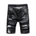 150Kg Ripped Denim Six-point Pants Men's Trendy Brand Badge Loose Foreign Trade Large Size Denim Medium-point Shorts Men's Fat Guy_viptrois.com