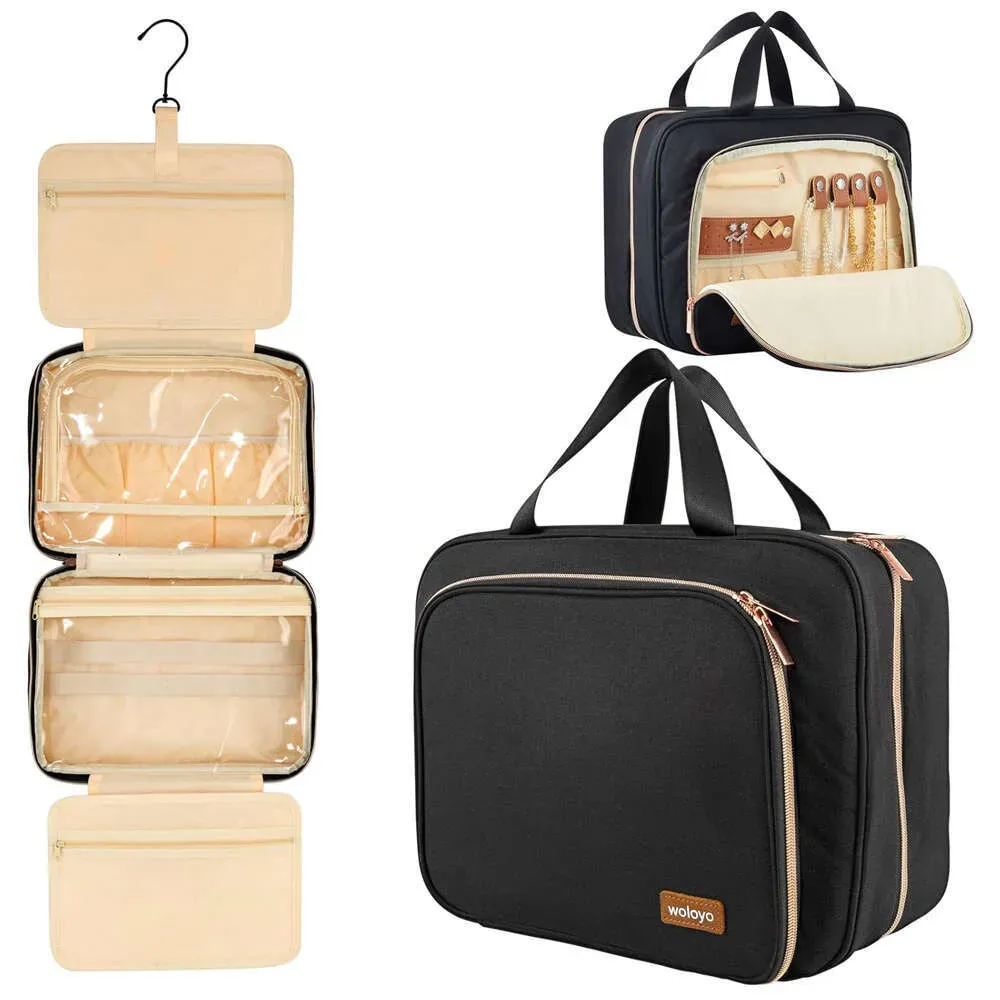 Foldable Toiletry Organizer Hanging Storage Bathroom Makeup Case Travel Dry And Wet Separation Cosmetic Bag_viptrois.com