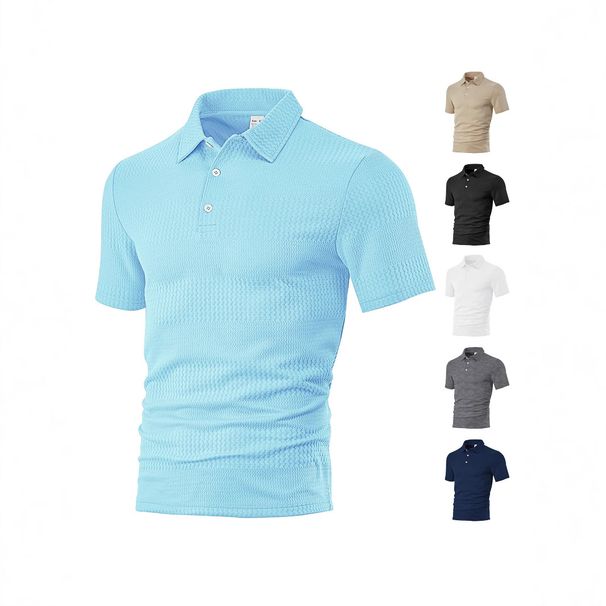 Men's Clothing New Spot Summer Loose Casual Lapel Jacquard Cloth Short Sleeved Polo Shirt_viptrois.com