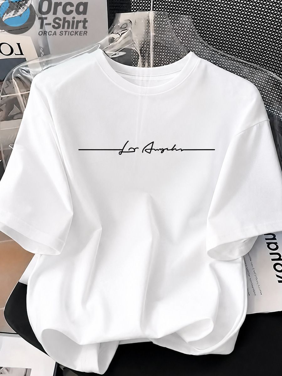 Men's Summer Casual Fashion Short Sleeve T Shirt, High Street Minimalist "Los Angeles Signature" Print Crew Neck T Shirt_viptrois.com