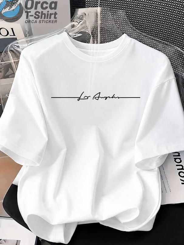 Men's Summer Casual Fashion Short Sleeve T Shirt, High Street Minimalist "Los Angeles Signature" Print Crew Neck T Shirt_viptrois.com