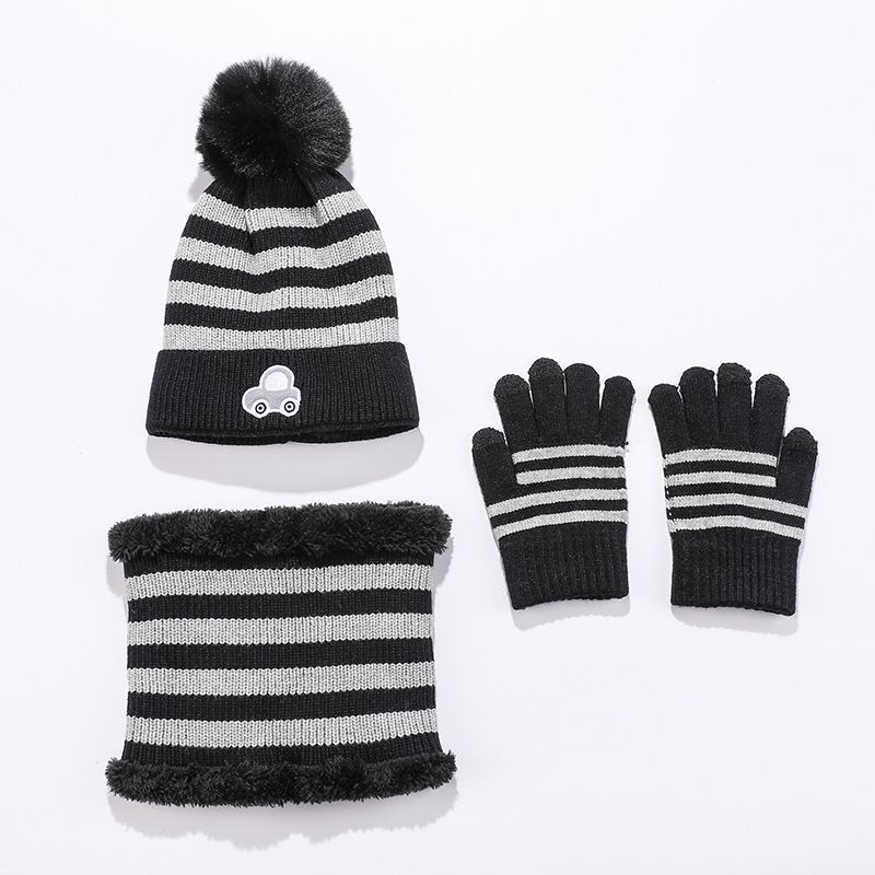 Kids'scarf, hat & glove sets New children's knitted hat bib gloves Snowflake hat cartoon car pattern hat to keep warm_viptrois.com