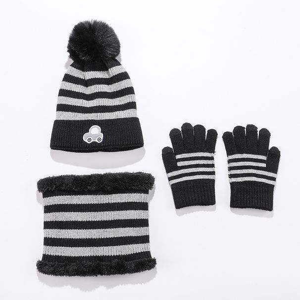 Kids'scarf, hat & glove sets New children's knitted hat bib gloves Snowflake hat cartoon car pattern hat to keep warm_viptrois.com