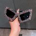 2024 Large Frame Cat Eye Luxury Rhinestone Sunglasses European And American Personality Hip Hop Internet Celebrity Beach Party Festival Sunglasses_viptrois.com