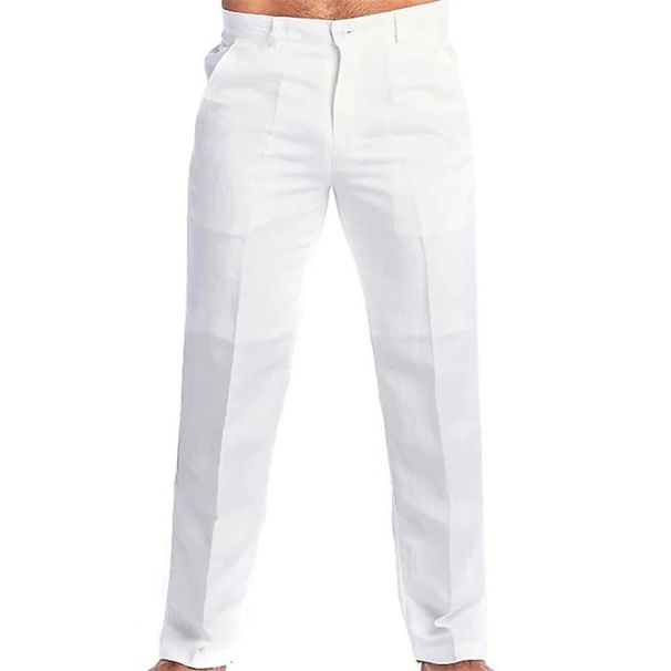 Men's Linen Casual Pants - Spring Summer Solid Color Loose Fit Trousers With Slant Pockets (Beige/Khaki/Black)_viptrois.com