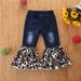 Children's Clothing Ins Summer Fashionable Girls Jeans Children's Blue Denim Splicing Leopard Print Flared Pants_viptrois.com