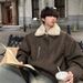 New Retro American Lapel Loose Cotton-padded Clothes Men's Winter Warm Lamb Wool Collar Jacket Thickened Coat_viptrois.com