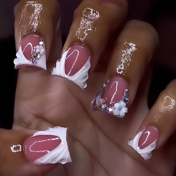 Beauty & Health Wearable Nails, Sweet And Cool, Flashing Diamond Thread, Detachable Duckbill Short False Nails_viptrois.com