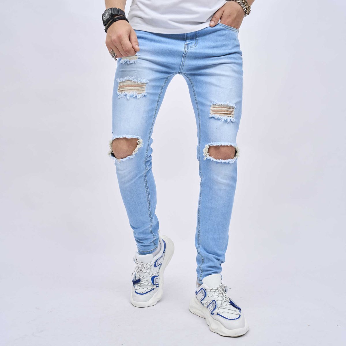 Man's clothing Men's jeans trend casual ripped slim legs stretch men's pants_viptrois.com