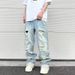 Men's Clothing High Street Hip Hop Vibe Washed Blue Ripped Cat Whisker Street Summer Straight Pants Loose Men's Jeans_viptrois.com
