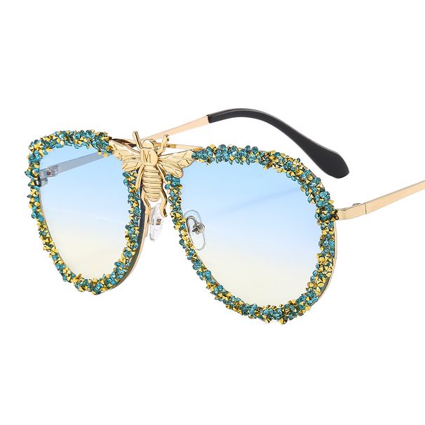 European And American Personality Bee Net Red Sunglasses Inlaid With Diamonds Retro Metal Fashion Large Frame Sunglasses Female Ins Trend Cross Border_viptrois.com