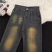 Men's Clothing Retro Straight Jeans For Men And Women Loose Wide Leg Tie Dyed Flared Trousers_viptrois.com