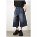 Men's Loose Straight Wide Leg Cropped Denim Shorts American Retro Distressed Blue Summer Niche Wide Pants_viptrois.com