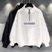 Men's Clothing Half turtleneck zipper sweatshirt men's spring and autumn style letter embroidery casual loose long sleeved top clothes all match_viptrois.com