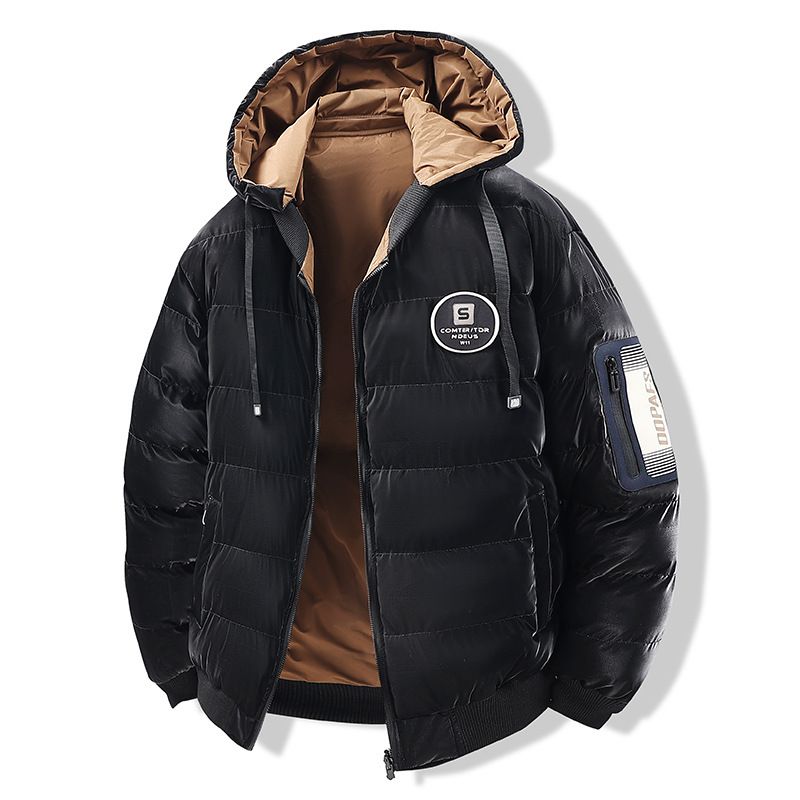 Padded Clothes Men's American Embroidery Down Cotton Thickened Loose Removable Hat Casual Warm Hooded Padded Jacket_viptrois.com