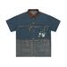CT Jiayiku Men's Clothing | 2025 Trendy Brand Denim Washed Fringe Cartoon Embroidery Short Sleeve Shirt_viptrois.com