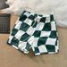 Men's Color Blocked Checkerboard Print Loose Fit Drawstring Breathable Sporty Casual Beach Shorts_viptrois.com