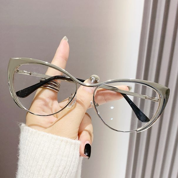 Unisex Accessories Cat Eye Sunglasses Triangle Plain Retro Glasses Frame Myopia Anti Blue Light Flat Glasses_viptrois.com