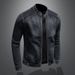 Men's Clothes Men's Stand Collar Dark Blue Motorcycle Vintage Zipper Denim Jacket Jacket Trend_viptrois.com