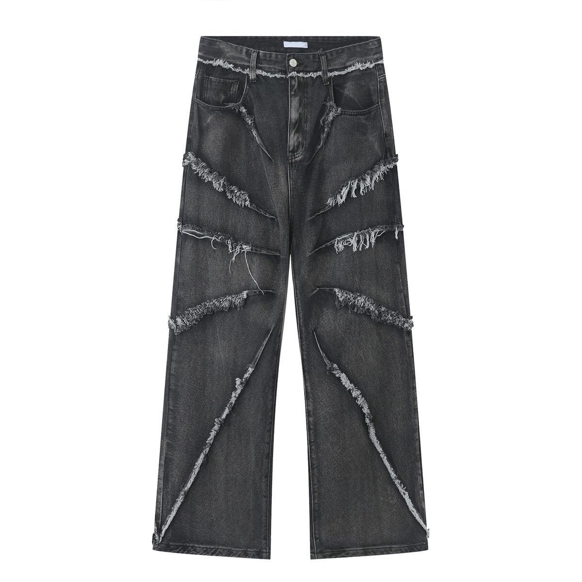 Men's Clothing | Summer New Arrivals Personalized Hip Hop Tassel Raw edge Loose Wide leg Denim Pants_viptrois.com