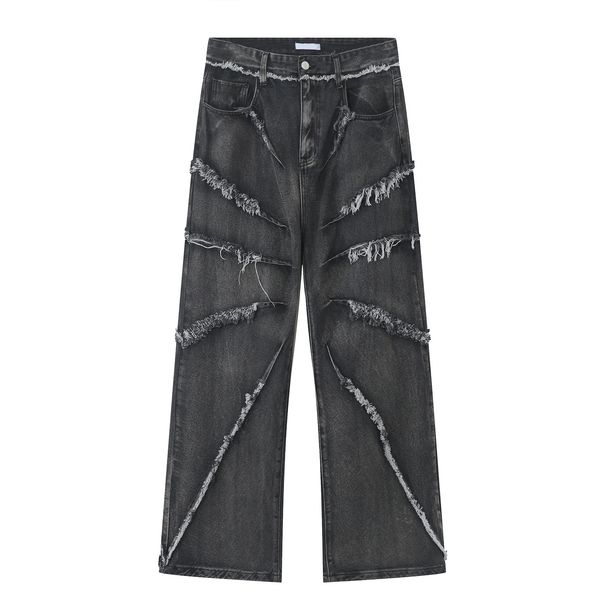 Men's Clothing | Summer New Arrivals Personalized Hip Hop Tassel Raw edge Loose Wide leg Denim Pants_viptrois.com