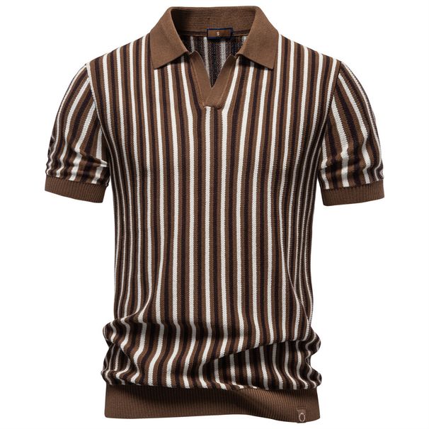 Camisa Polo A Rayas Para Hombre, Casual, Manga Corta, Cuello Clásico, Diseño A Rayas Sólidas, Uso Diario_viptrois.com