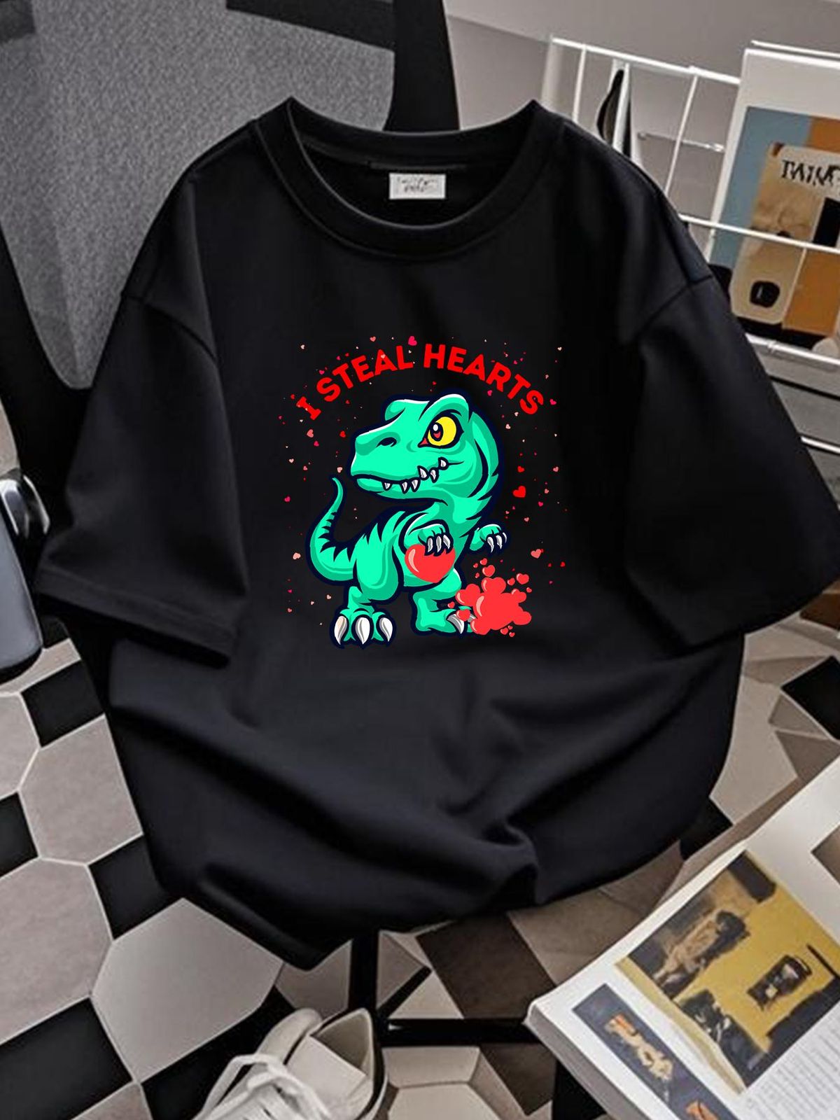 I Steal Hearts Toddler Dino Dinosaur Valentines Day T Shirt S 5XL Unisex Breathable Streetwear Summer Stylish Versatile Slightly Homme_viptrois.com