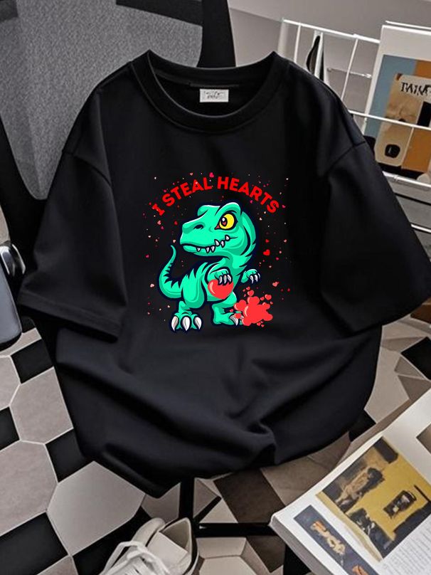 I Steal Hearts Toddler Dino Dinosaur Valentines Day T Shirt S 5XL Unisex Breathable Streetwear Summer Stylish Versatile Slightly Homme_viptrois.com
