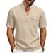 Men's Summer Linen Shirt Loose Fit Casual Commuter Workwear Henley Short Sleeve Simple Mature Style_viptrois.com