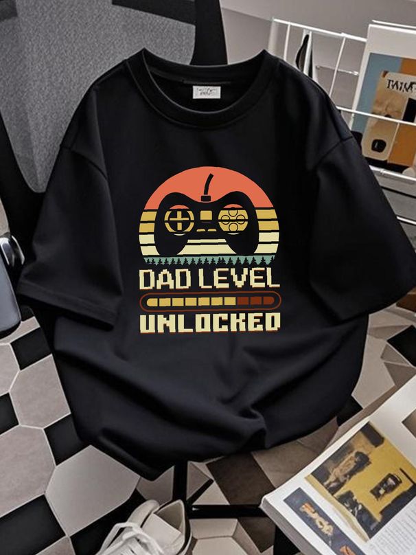 Dad Level Unlocked T Shirt Fathers Day For Daddy New Vintage Gamer Baby Announcement Soft Streetwear Homme Stylish Comfortable Casual Graphic_viptrois.com