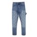 Men's Clothing High Street Fashion Stitching Washed Blue Cashew Flower Casual Skinny Jeans_viptrois.com