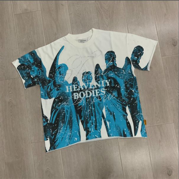 Camiseta De Moda Con Logo De Diamantes De Imitación, Manga Corta, Blanca, FIRST ROW, Algodón, Primavera Verano, Estilo Vintage, Hip Hop, Streetwear_viptrois.com