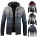 Men's Color Block Fleece Lined Hooded Cardigan Sweater - Warm Winter Knit Pullover With Contrast Panels_viptrois.com