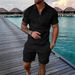Men's Summer Casual Beach Set With 3D Digital Print & Button Detail – Short Sleeve Knit Top & Shorts – Lightweight Polyester Blend (S-XXXL, )_viptrois.com