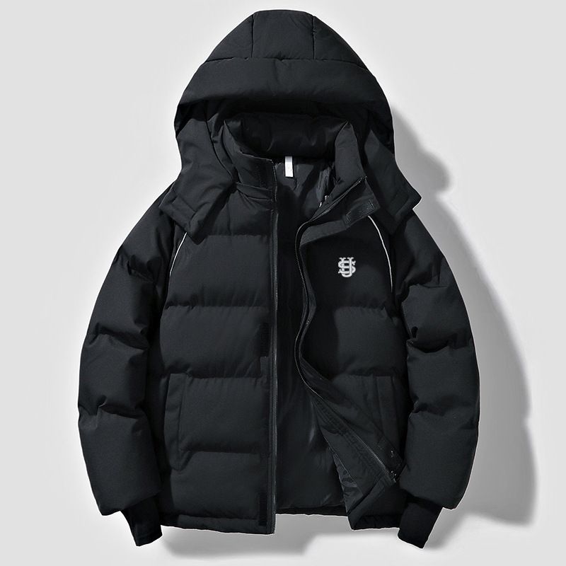 Men's Clothing Couple Cotton Padded Winter Hooded Loose Versatile US Embroidered Solid Color Windproof And Cold Resistant Cotton Coat_viptrois.com