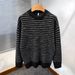 Round Neck Sweater For Men, Loose Striped Contrasting Knit Sweater, Winter Trend Retro Thread Jacket_viptrois.com