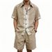 Men's Linen Short Sleeve Shirt And Shorts Set - Breathable Summer Outfit, Casual Lightweight Two-Piece Lounge Suit_viptrois.com