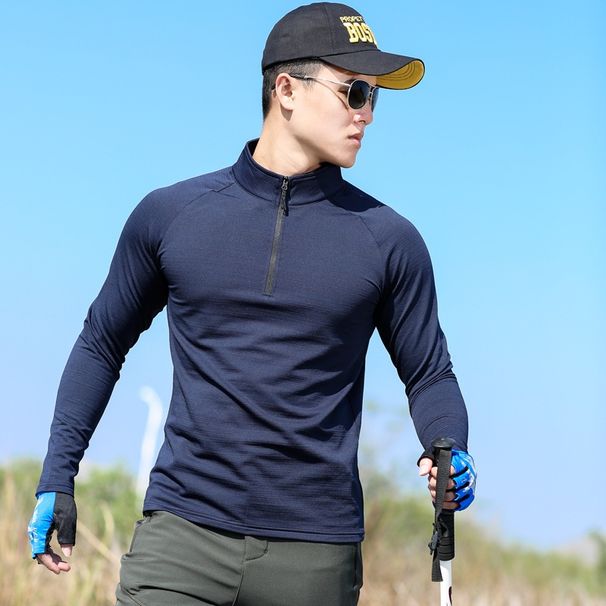 Pulse Outdoor Stretch Quick-Dry Men's Long Sleeve T-Shirt Thickened Warm Breathable Sports Hiking Base Layer For Autumn_viptrois.com