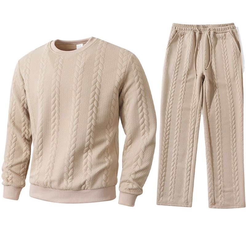 Men's Thermal Base Layer Set – Jacquard Knit Sweatshirt & Pants For Outdoor & Lounge (Black/Grey/Khaki/Light Blue/Orange, S-XXL)_viptrois.com