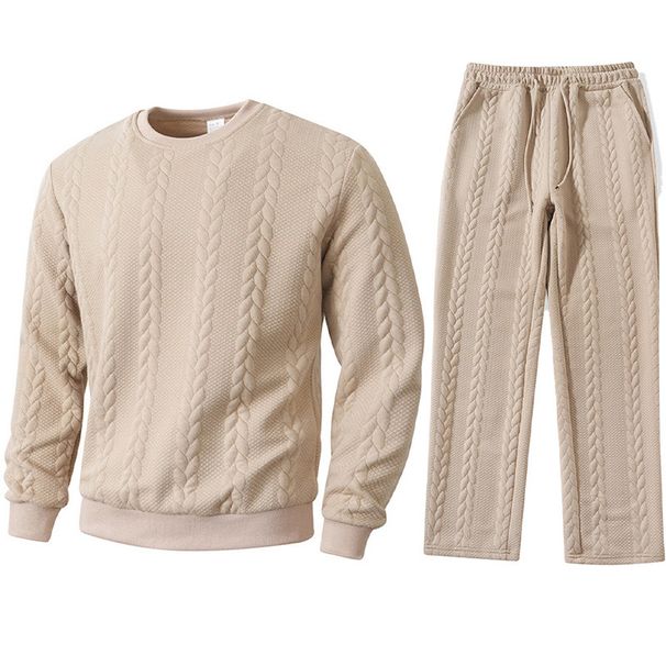 Men's Thermal Base Layer Set – Jacquard Knit Sweatshirt & Pants For Outdoor & Lounge (Black/Grey/Khaki/Light Blue/Orange, S-XXL)_viptrois.com