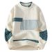 1 Half Turtleneck Men 2025 Winter New Korean Version Loose Fashion Color Block Knitted Sweater Men's Base Shirt_viptrois.com