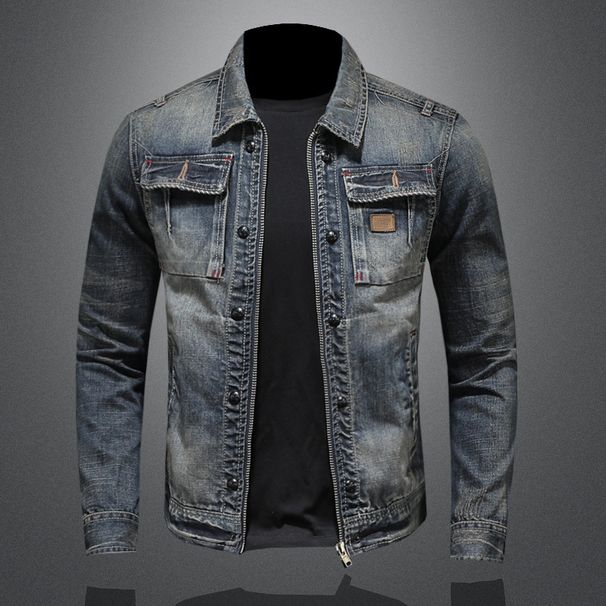 Autumn Motorcycle Fashion Denim Jacket Trend Korean Men's Slim Jacket Workwear Retro Casual Handsome_viptrois.com